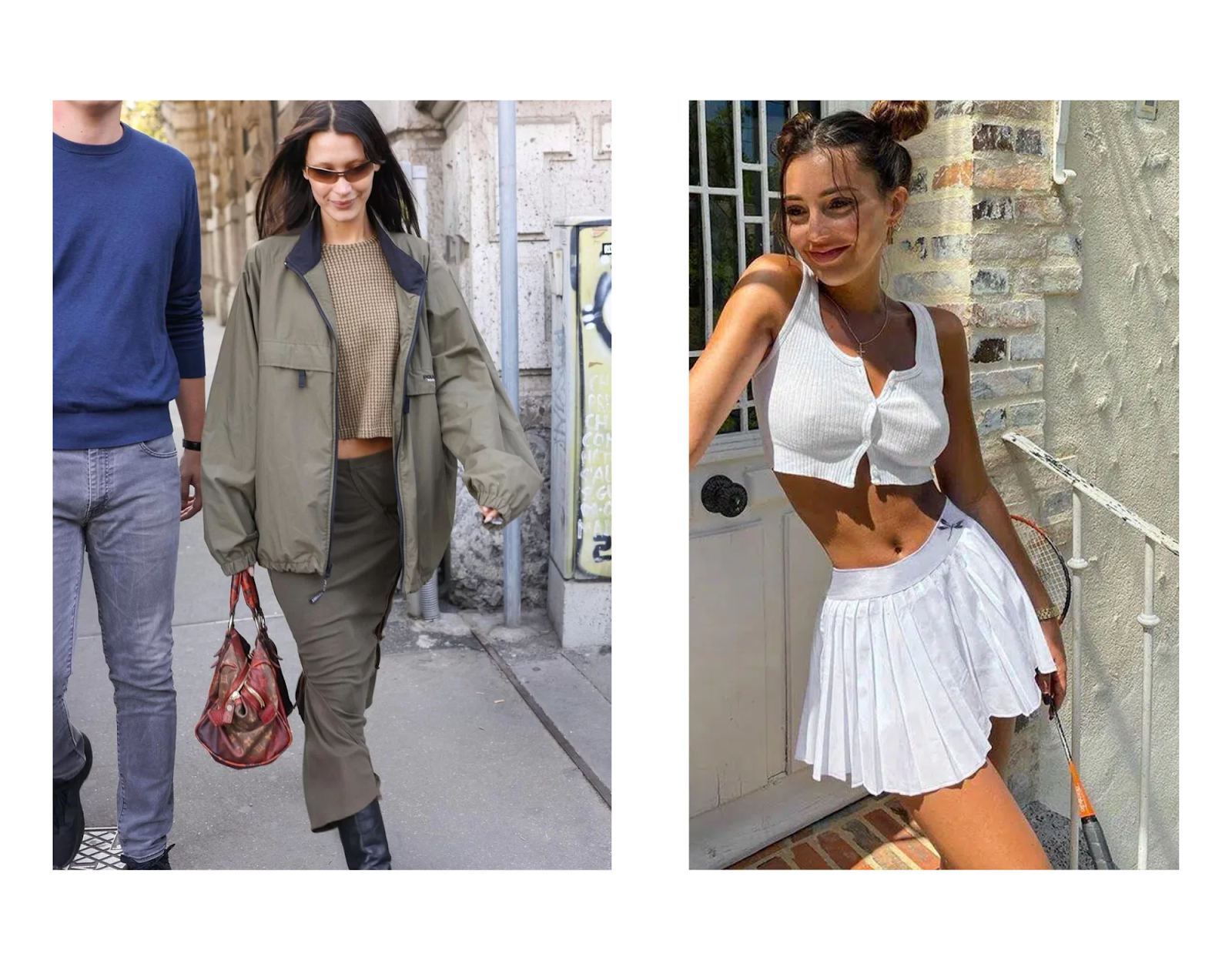 Quem apostou nessa tendência foi Bella Hadid, sabemos que ela dá um show no estilo street style, tudo ou quase tudo que ela usa, impacta diretamente o consumo no mundo da moda, trazendo a estética vintage mistura com o estilo esportivo.   O molde de blusa feminina baby look combinado com a saia midi, promete fazer sucesso entre o público. Outra opção é também utilizá-la com a saia plissada, aquela bem esportiva americana. 