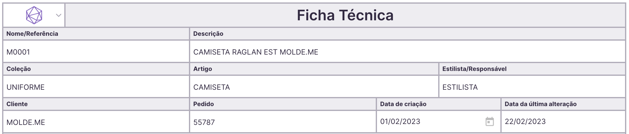 Cabeçalho Ficha Técnica